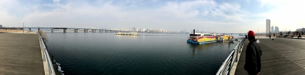 This is one man's smultronställe, by the banks of the river Han in Seoul.