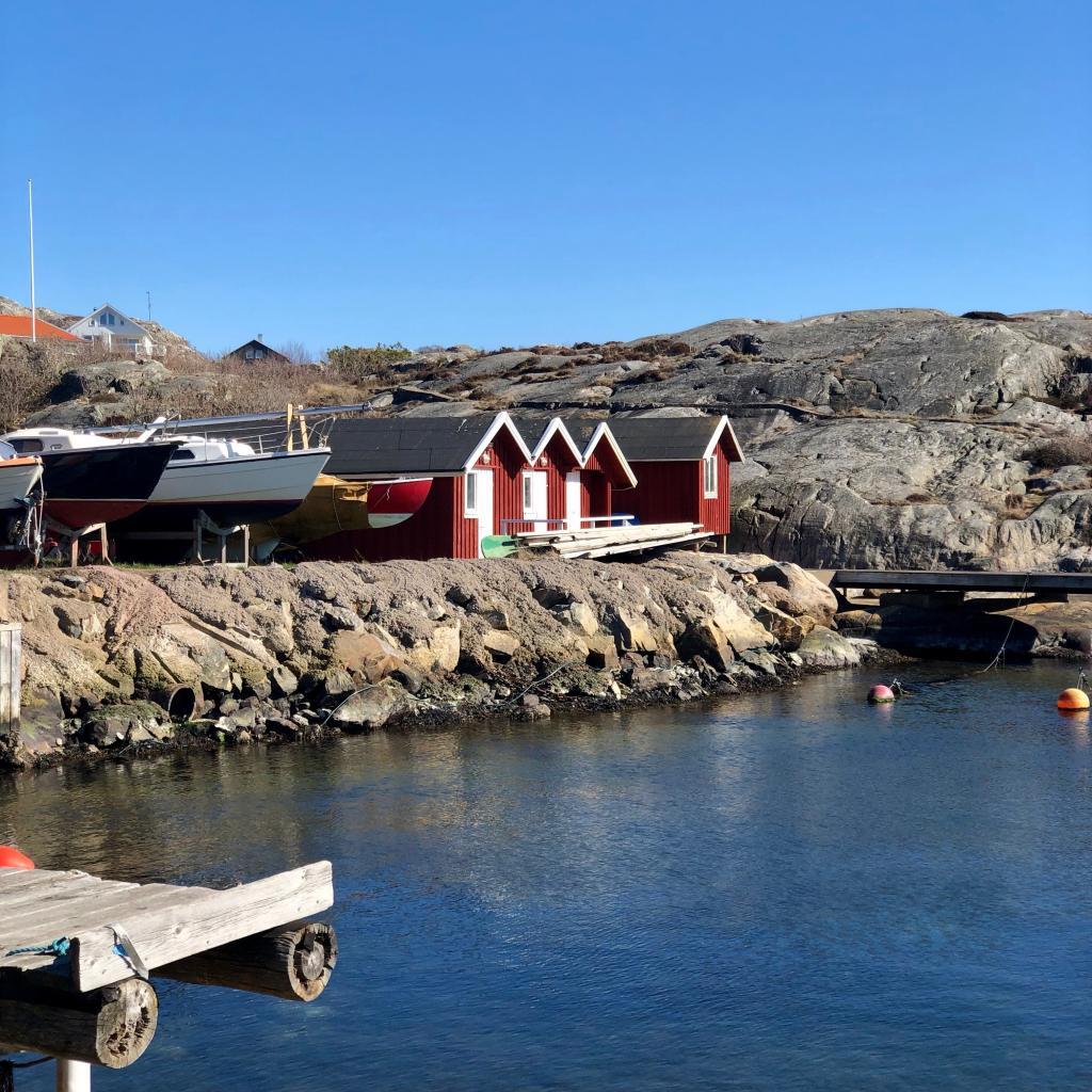 Traditional boathouses on the island of Brännö.